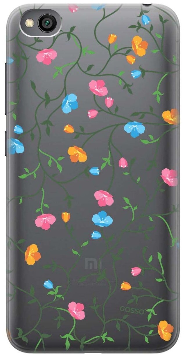 Ультратонкий силиконовый чехол-накладка Transparent для Xiaomi Redmi Go с 3D принтом "Сurly Flowers"