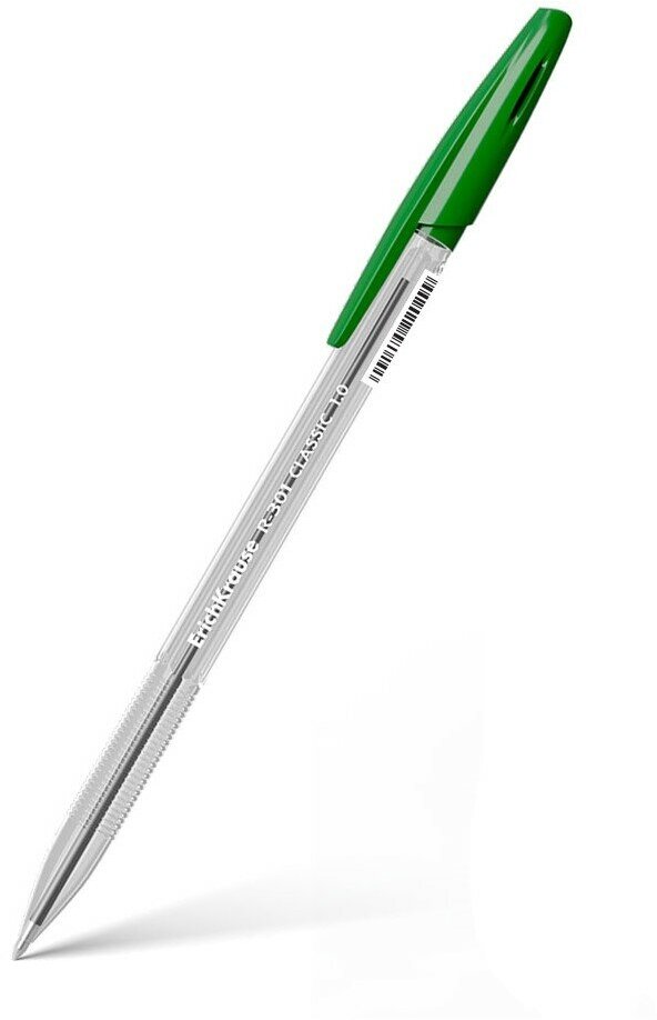 Ручка шариковая Erich Krause R-301 Classic, корпус прозрачный, узел 1 мм, линия 0,5 мм, зеленая, 1 шт (43187)