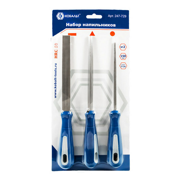 фото Кобальт Набор напильников двухкомпонентная рукоятка, № 2, 150 мм блистер, 247-729