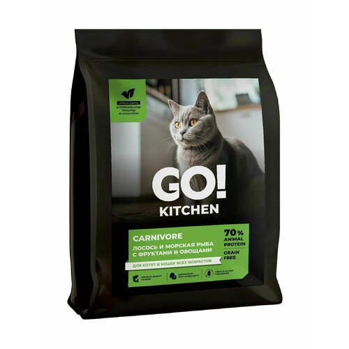 GO! Kitchen Carnivore Grain Free - Беззерновой корм для котят и кошек с чувствительным пищеварением, с лососем и морской рыбой (7,26 кг)