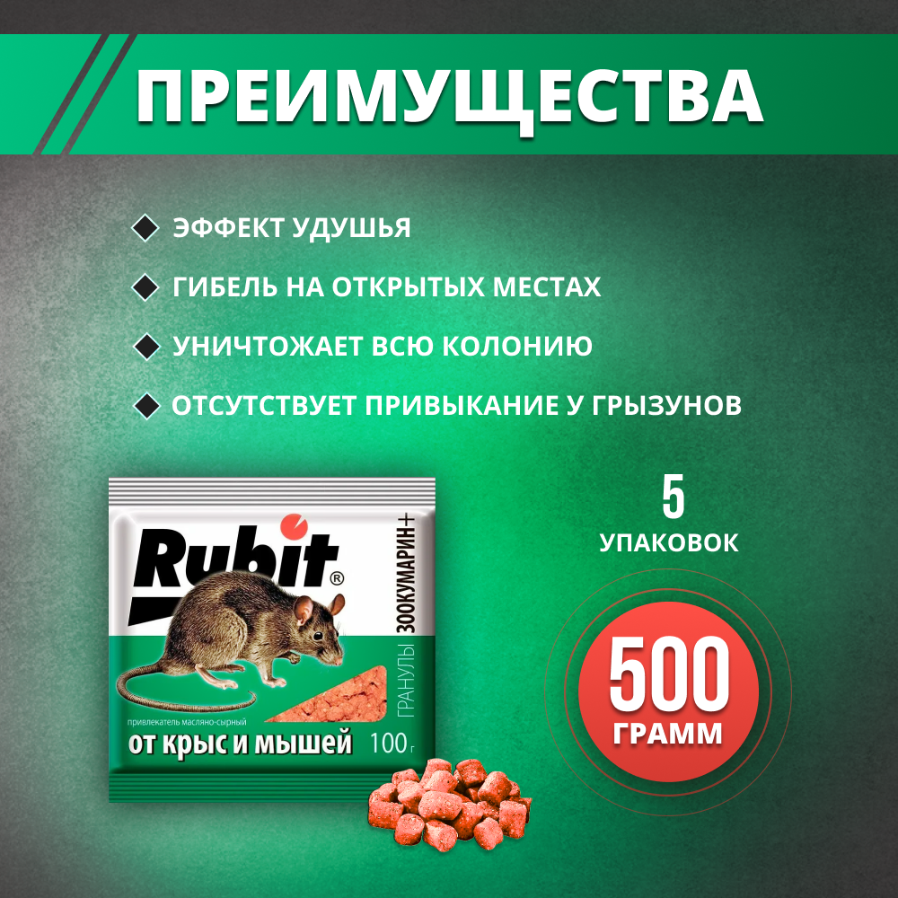 Rubit зоокумарин отрава для крыс и мышей 500гр - фотография № 4