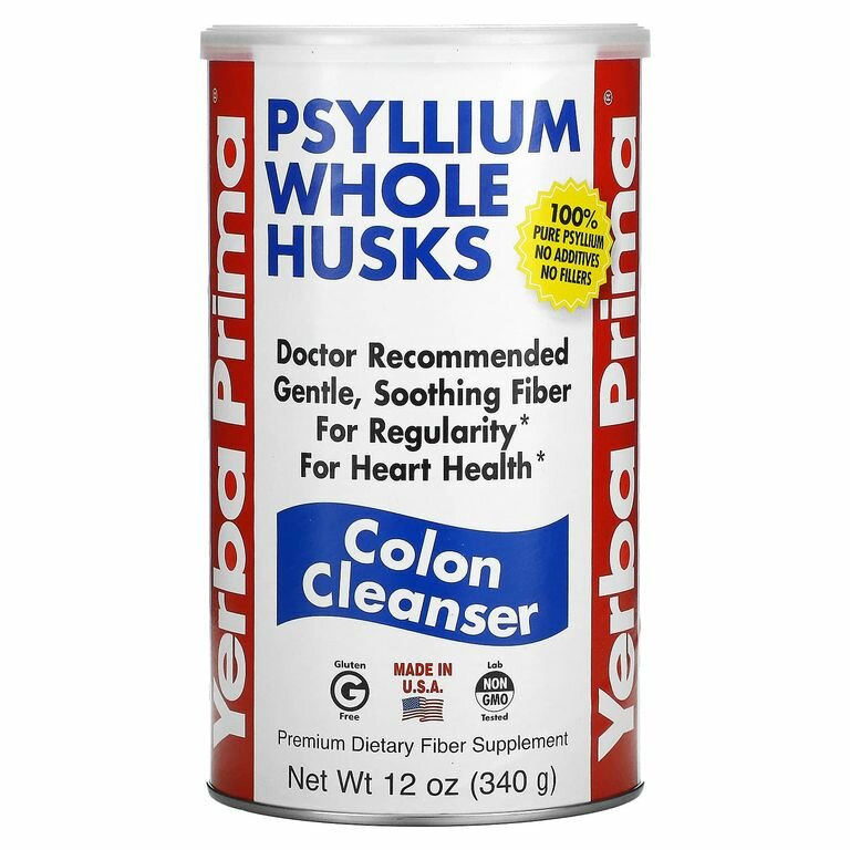 Yerba Prima Psyllium Whole Husks Псиллиум клетчатка цельная шелуха семян подорожника очищение пищеварения 340 г