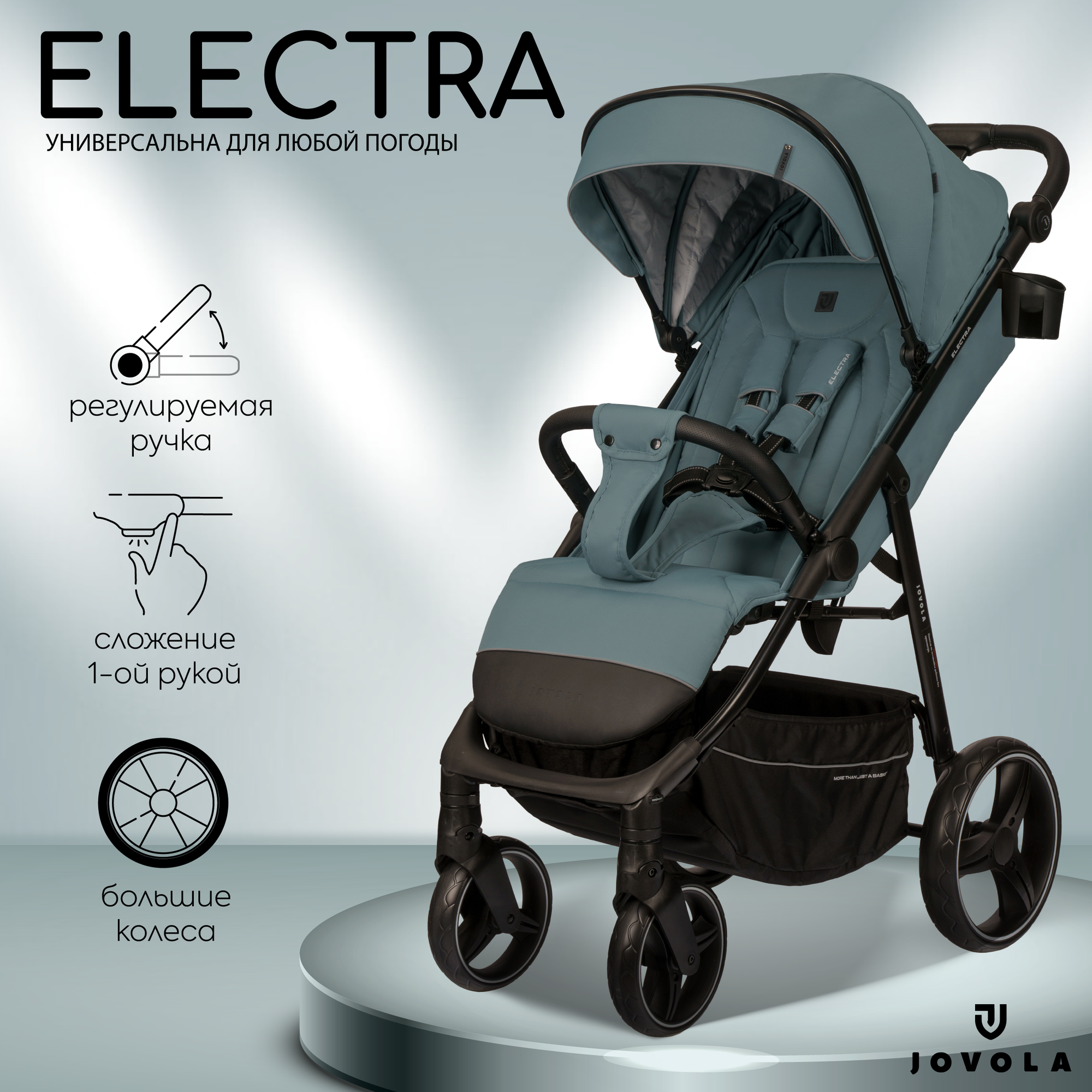 Коляска прогулочная Jovola Electra всесезонная, складная, голубой