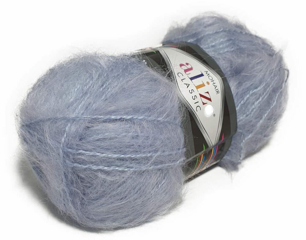 Пряжа MOHAIR CLASSIC (ALIZE), голубой - 40, 25% мохер, 24% шерсть, 51% акрил, 5 мотков, 100 г, 200 м.