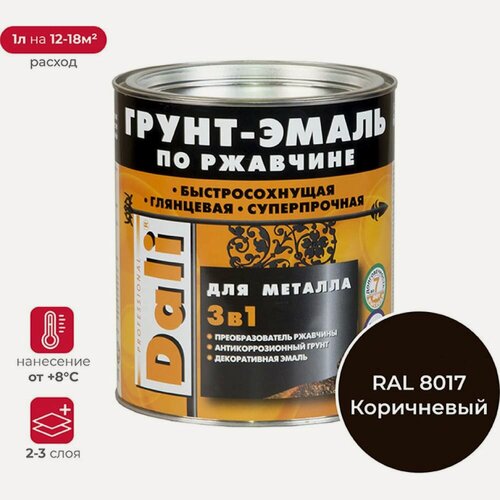 Изображение товара Грунт-эмаль по ржавчине Dali 3 в 1 коричневая RAL 8017 2 л 3 19584