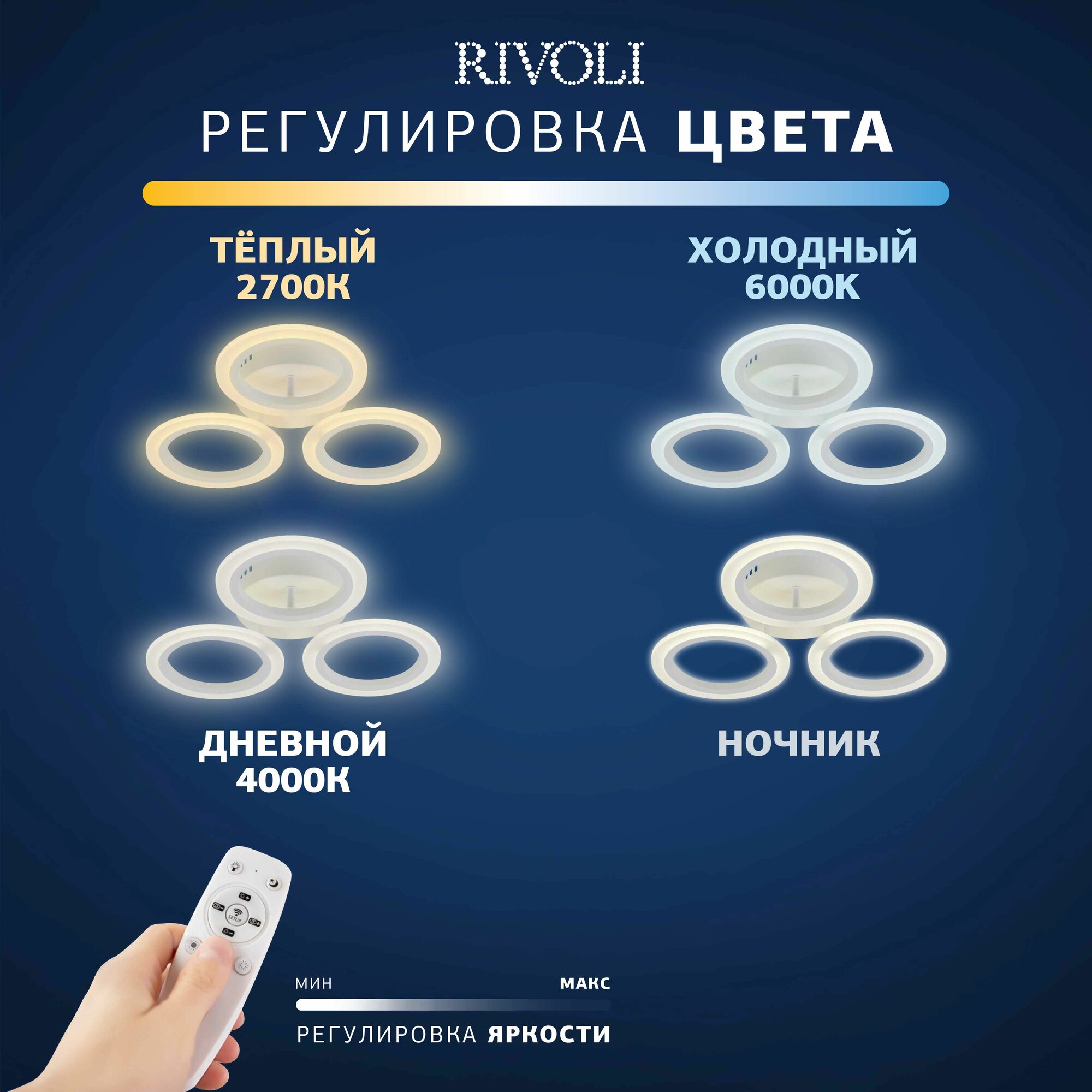 Светильник потолочный светодиодный Rivoli Susana 6118-103 с пультом ДУ на кухню модерн, 42 Вт, 2996K - 6264К — фото 1