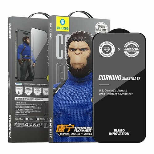 BlueO стекло для iPhone 15, Corning Gorilla USA Anti-Static Black защитное стекло blueo usa corning gorilla full glue anti static для iphone 13 mini