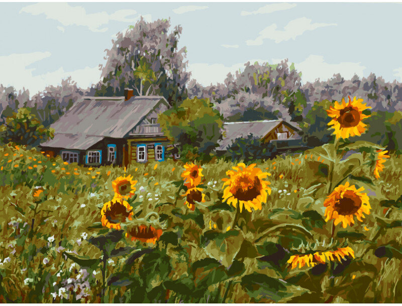 Картина по номерам Белоснежка «Лето в деревне» (30х40 см, холст на подрамнике)