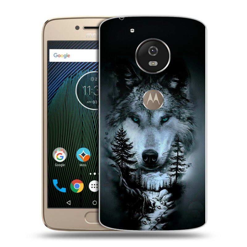 Дизайнерский силиконовый чехол для Моторола Мото Ж5с / Motorola Moto G5s Лесной волк