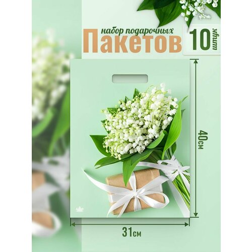 Подарочный полиэтиленовый пакет плотный с ручками 10 шт