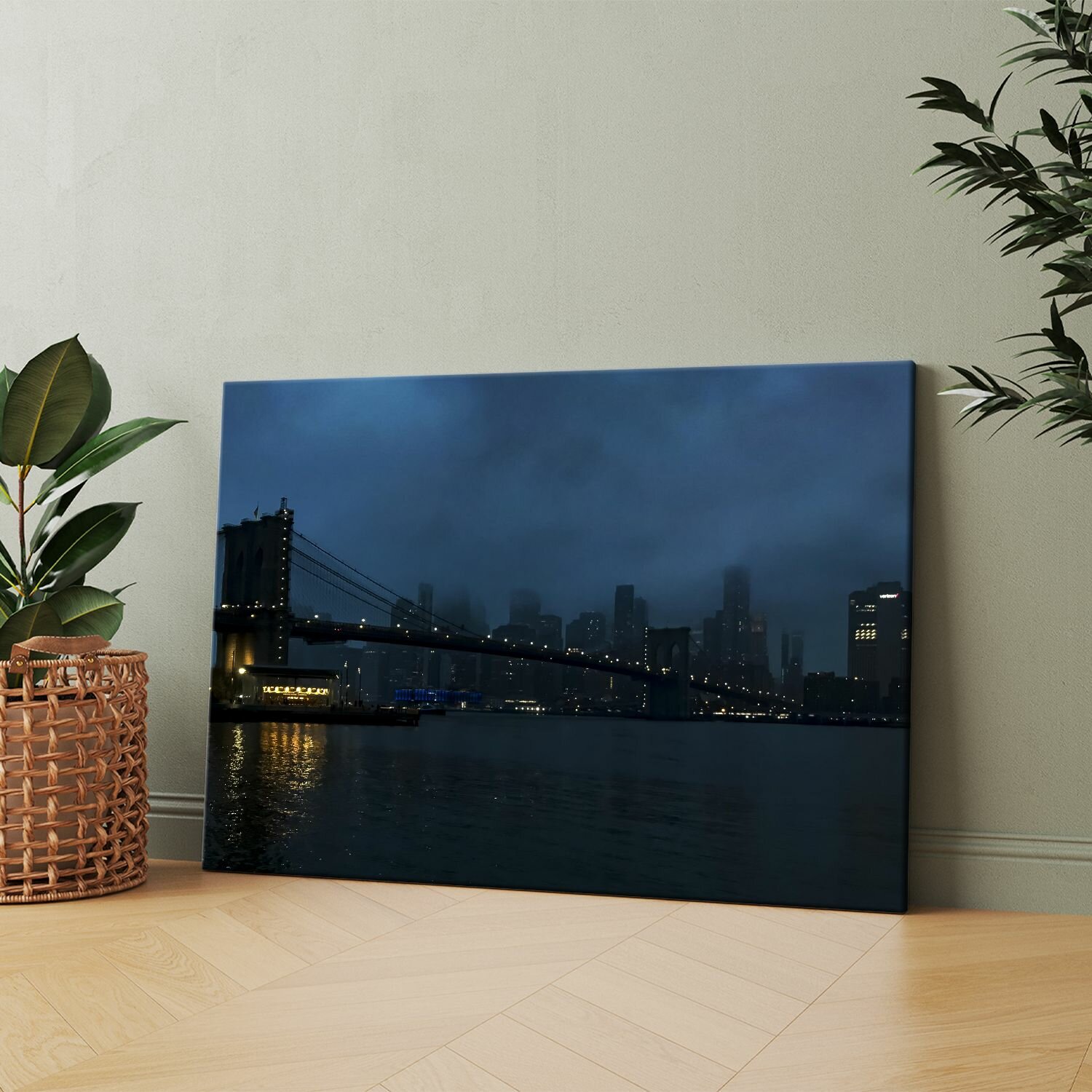 Картина на холсте (Бруклинский мост, Нью-Йорк) 50x70 см. Интерьерная, на стену.