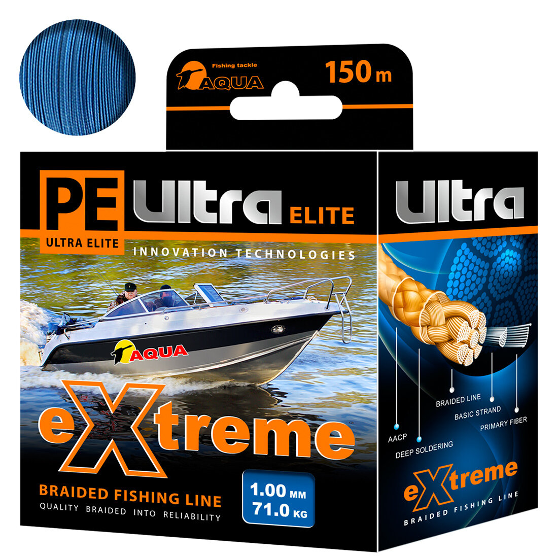 Плетеный шнур для рыбалки AQUA PE ULTRA EXTREME 1,00mm (цвет синий) 150m