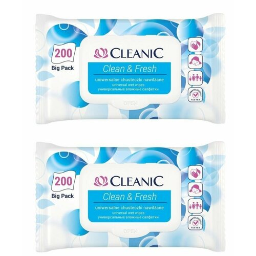 Cleanic Влажные салфетки универсальные CleanFresh 200 шт 2 уп 411₽