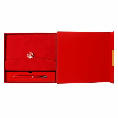 Органайзер на кольцах А6 80 листов кожзам c клапаном линия с ручкой в подарочной коробке красный 1671₽