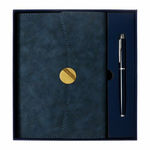 Органайзер на кольцах А6 80 листов кожзам c клапаном линия с ручкой в подарочной коробке синий 1580₽