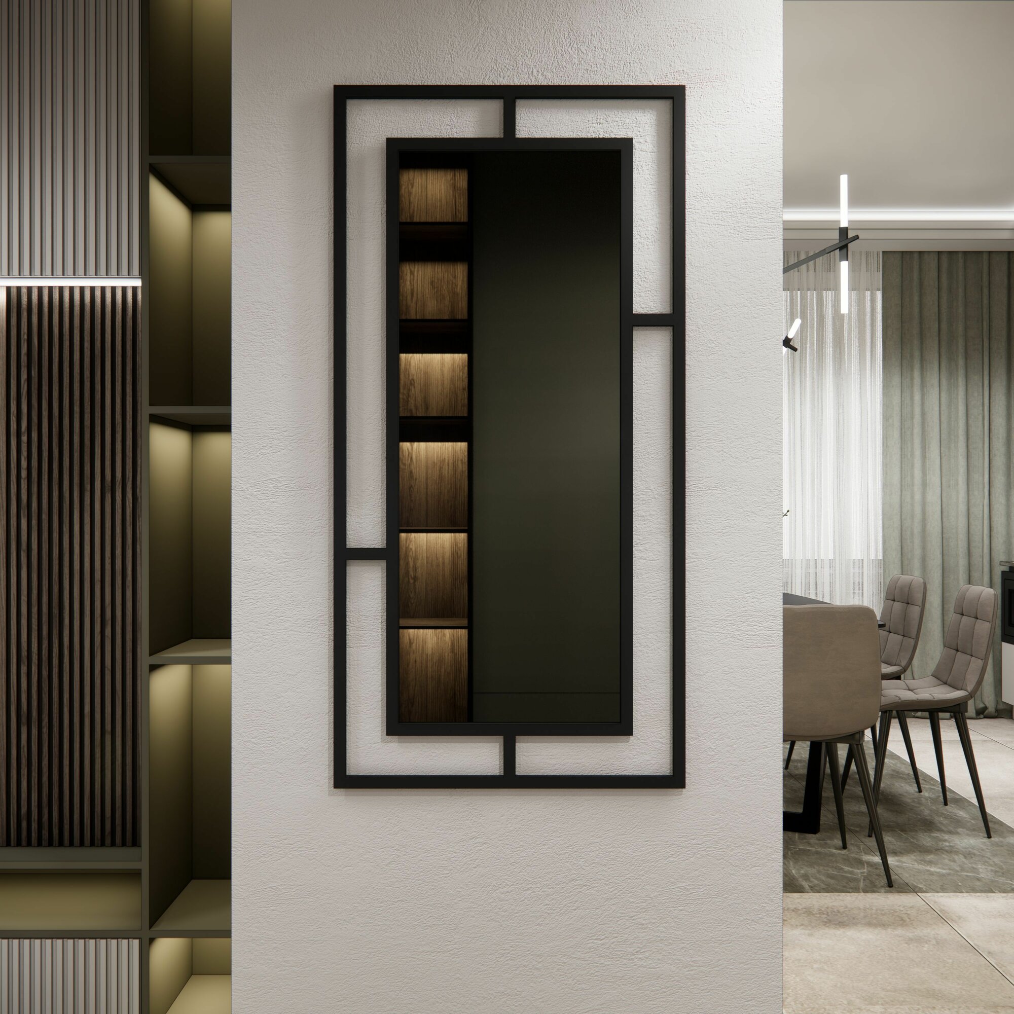 фото Зеркало Лофт №1 интерьерное каркас Муар черный с блестками