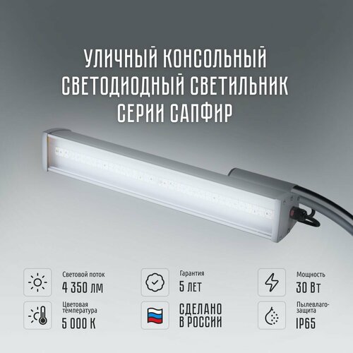 Уличный светильник консольный светодиодный фонарь Сапфир 220в 30 вт 5000 К Д-01-SSU на столб для дачи улицы двора сада частного дома 6039₽