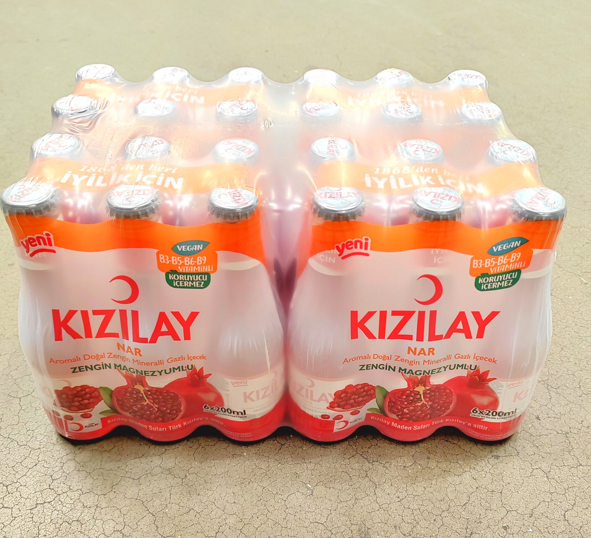 Kizilay, Минеральная газированная вода с Гранатом, 24 бутылки х 0.2 л, Турция