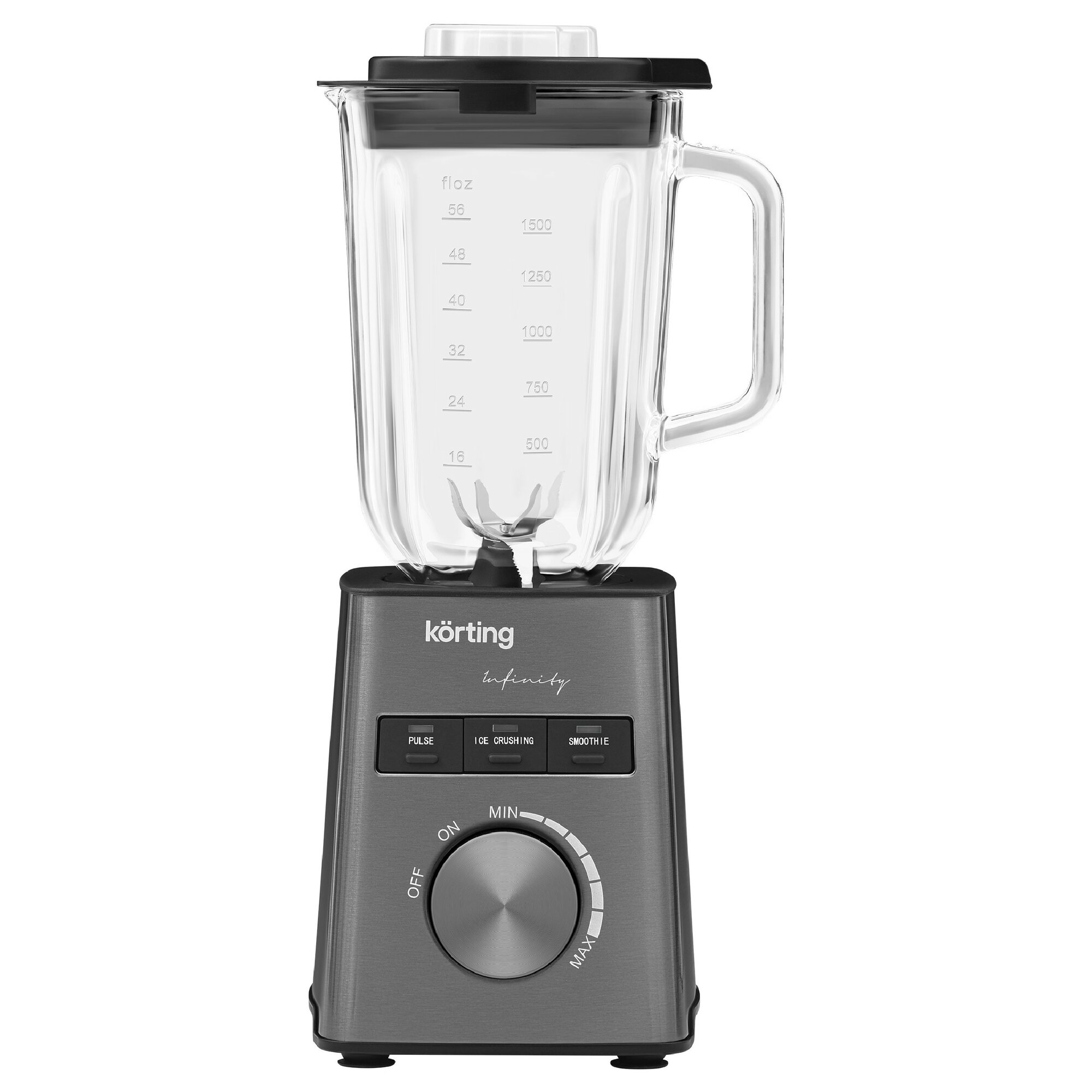 Блендер Korting KTB 0701 Infinity, 1500 Вт, 1.5 л, стеклянная чаша, 35 скоростей, импульс, колка льда, чёрный