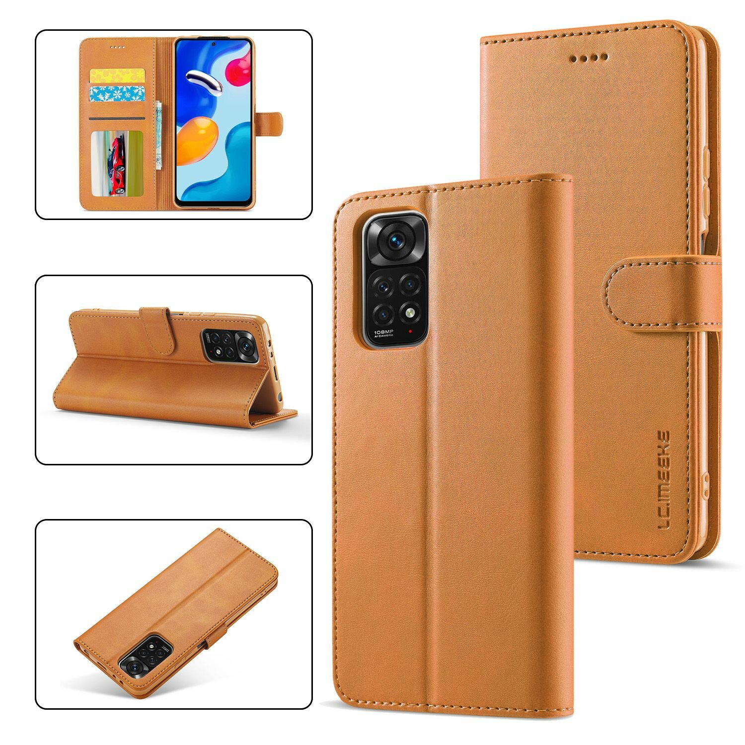 Картинки LCIMEEKE Кожаный книжка чехол для Xiaomi Redmi Note 11 Pro 4G / 5G / Note 12 Pro 4G (Сяоми Редми Нот 11 Про, Сяоми Редми Ноут 12 Про 4Г) с визитницей из экокожи