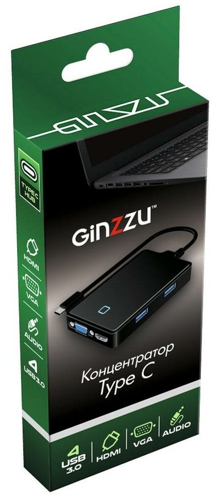 4-port Type-C Hub GiNZZU GR-770UB (4xUSB30 HDMI VGA Audio Output)