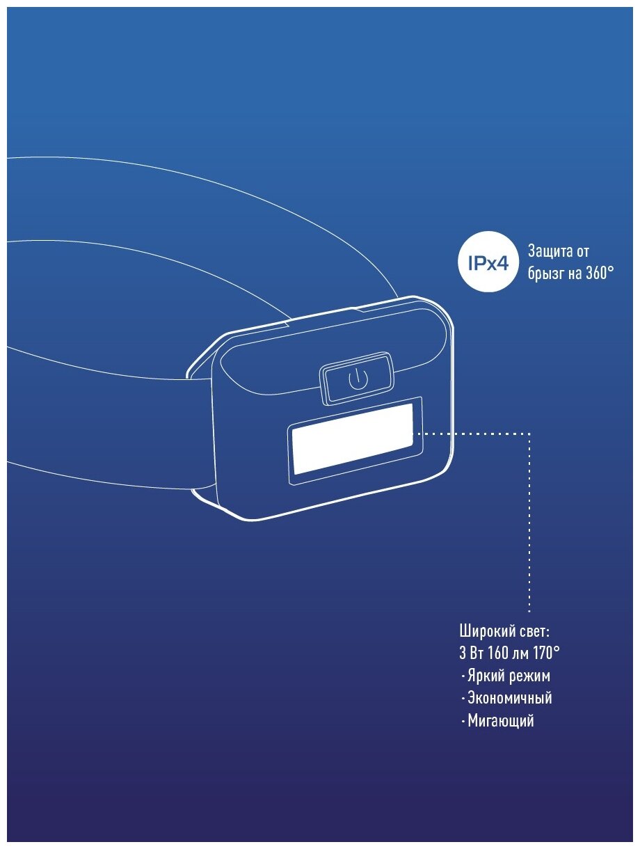 Налобный фонарь КОСМОС , черный , 3Вт - фото №6