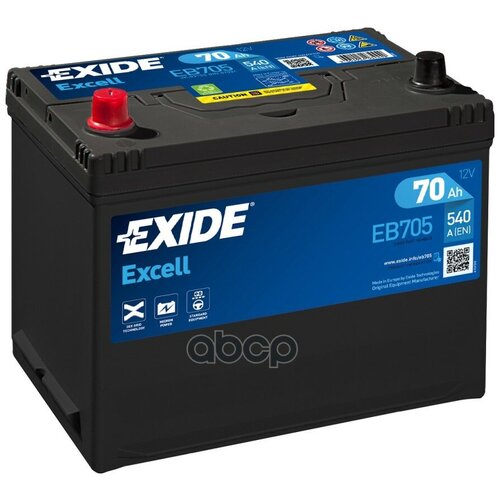 Аккумулятор Excell 12v 70ah 540a 266х172х223 Полярность Etn1 Клемы En Крепление B9 EXIDE арт. EB705