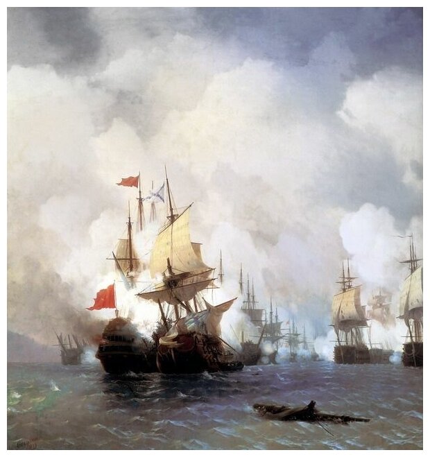 Репродукция на холсте Бой в Хиосском проливе 24 июня 1770 года (Battle in the Chios Channel June 24, 1770) Айвазовский Иван 60см. x 64см.