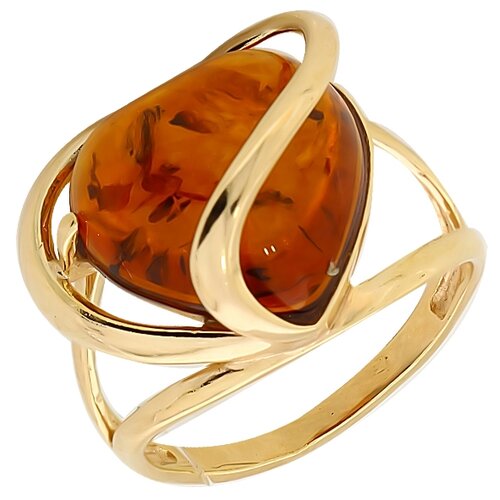 фото Кольцо из золочёного серебра янтарная волна я820166п-к с янтарём diamant-online