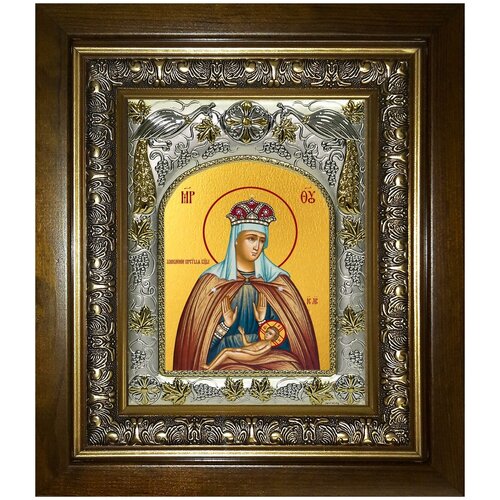 Умиление икона Божией Матери, 14х18 см, в окладе и киоте
