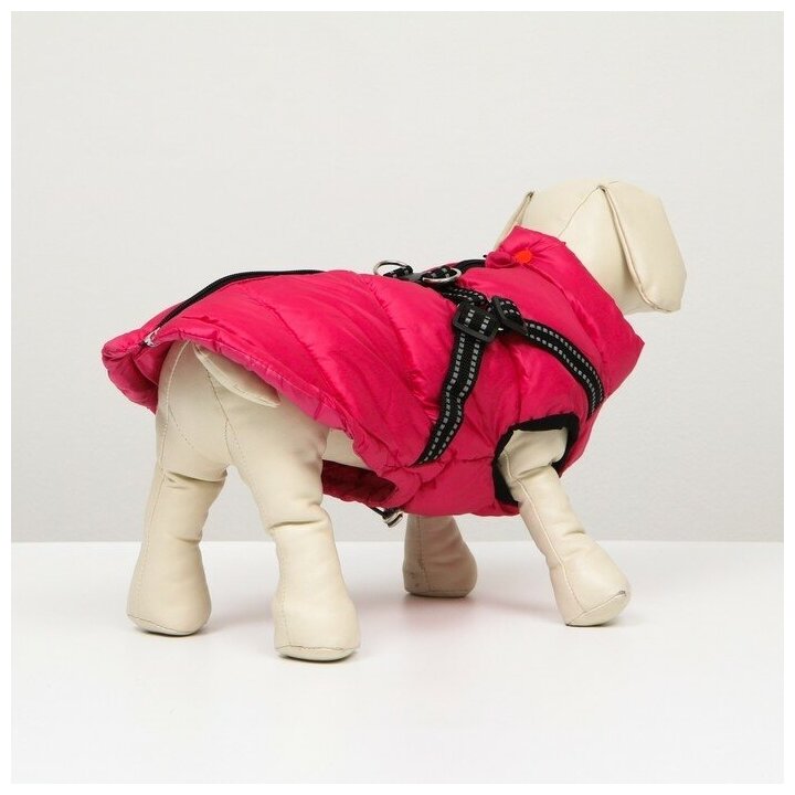 Куртка для собак со шлейкой, размер 14 (ДС 32 см, ОГ 42 см, ОШ 31 см), розовая - фотография № 3
