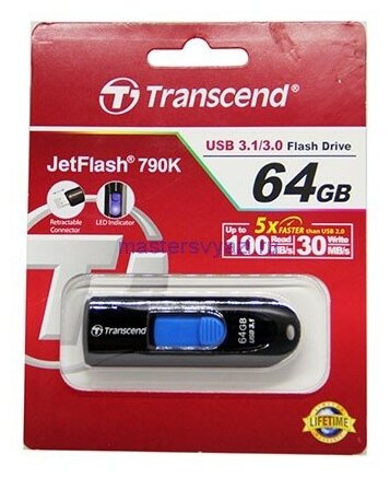 USB флешка Transcend 64Gb JetFlash 790K black USB 3.1 Gen 1 (90/28 Mb/s)