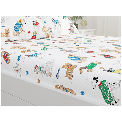 фото Простынь на резинке сказка "dogs on white" натяжная простынь 140х200 см 2-спальная