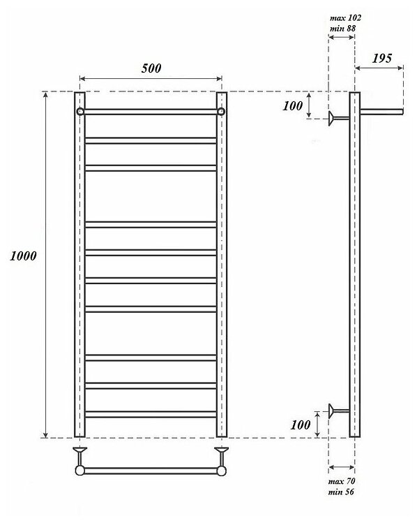 Полотенцесушитель водяной Point PN10150P П9 500x1000 с полкой хром - фотография № 7