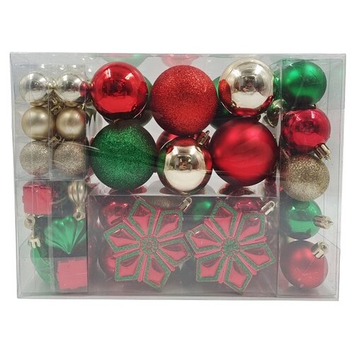 фото Набор елочных игрушек winter glade 60379g311, красный/золотой/зеленый, 79 шт.