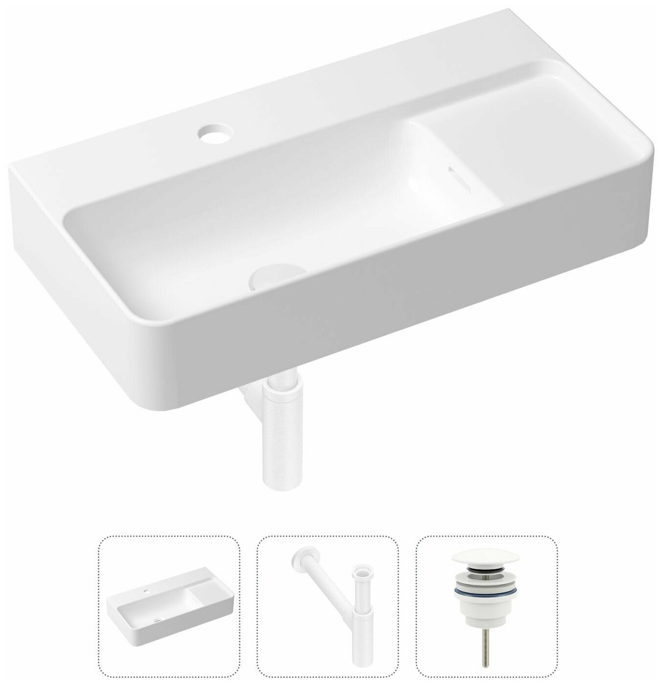 Комплект 3 в 1 Lavinia Boho Bathroom Sink 21520531: накладная фарфоровая раковина 60 см, металлический сифон, донный клапан