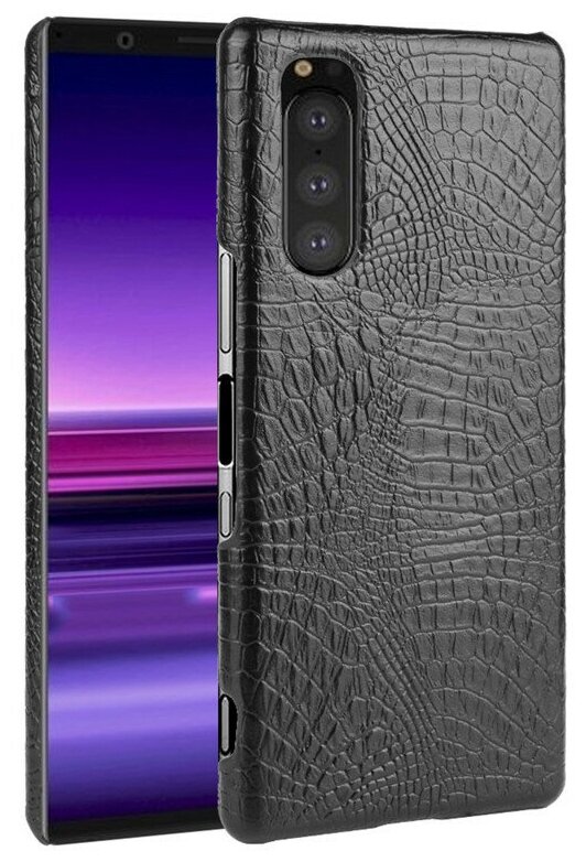 Чехол панель бампер MyPads для Sony Xperia 5 II элегантный тонкий на пластиковой основе с дизайном под кожу крокодила черный