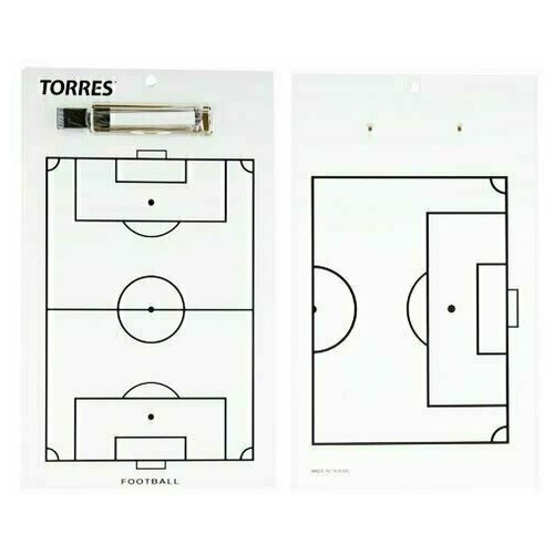 Тактическая доска для футбола TORRES, TR1002S, маркерная, с зажимом, в комплекте маркер, белый