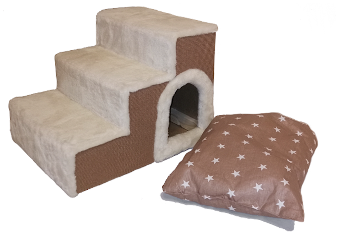 Лесенка прикроватная для собак и кошек ЗверюшкинЪ на три ступени арочный вход справа, 37х40х48см - фотография № 3
