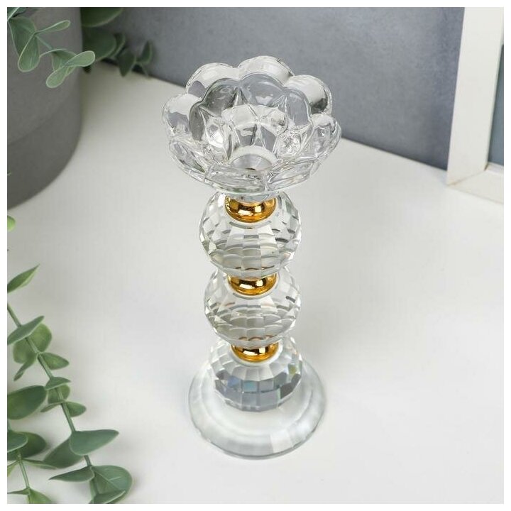 Подсвечник стекло на 1 свечу "Цветочек с тремя хрустальными шарами" 18х7х7 см./В упаковке: 1 - фотография № 2