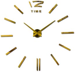 Большие настенные 3D часы MIRRON 100.11-З/Кварцевый бесшумный механизм/Циферблат без цифр (отметки)/Часы конструктор/Часы наклейка/100 см/Золотой цвет