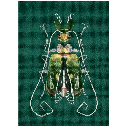 Набор для вышивания PANNA J-7272 Фантазийные жуки. Изумруд и лимон 9 х 12.5 см