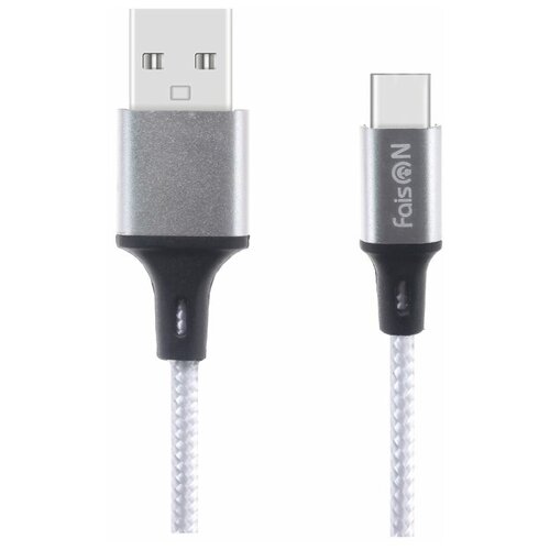 USB кабель - Type-C FaisON HX14 ALUM, 1.0м, круглый, 2.4A, ткань, цвет: серебряный