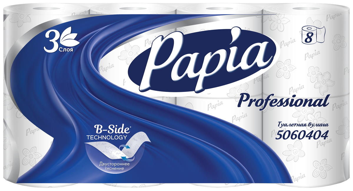 Туалетная бумага PAPIA Professional 3 слоя 8 рулонов