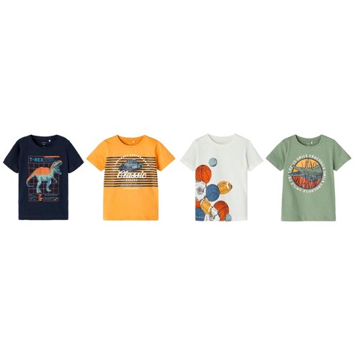 name it, футболка для мальчика (4ШТ В наборе), Цвет: темно-синий/оранжевый/белый/зеленый, размер: 92 цвет синий/белый/оранжевый/зеленый