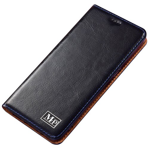 фото Чехол-книжка mypads premium для xiaomi redmi note 9 из качественной натуральной мраморной кожи буйвола прошитый элегантной прострочкой синий с магнитной крышкой