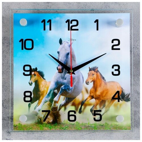 фото Часы настенные, серия: животный мир, "кони", 25х25 см, микс рубин 2691201 .