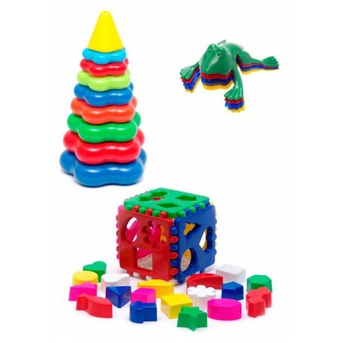 Кубик логический большой + Пирамида детская большая + Команда ква № 1