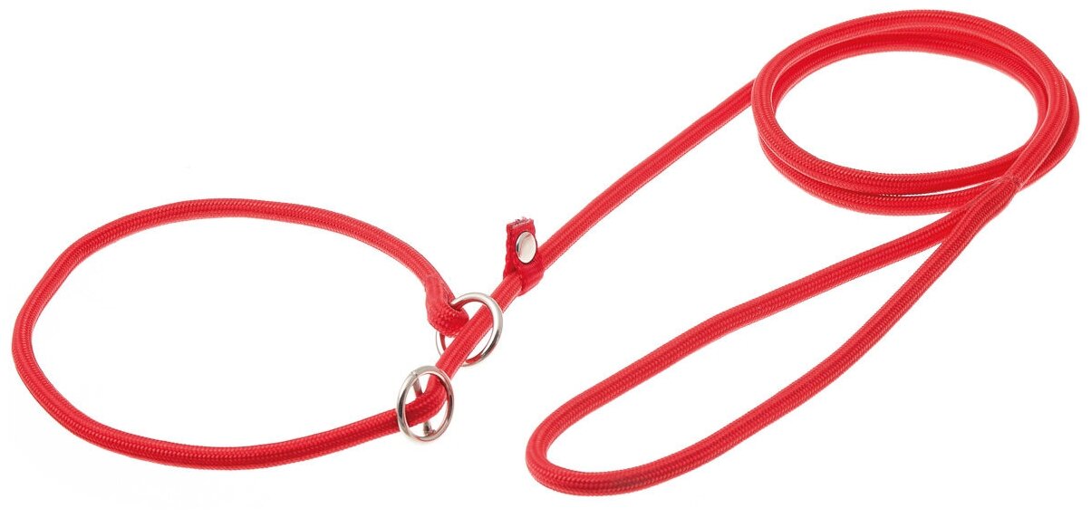 Поводок-удавка для собак с кольцом, стопор+флажок, круглый 6мм*150см (красный)