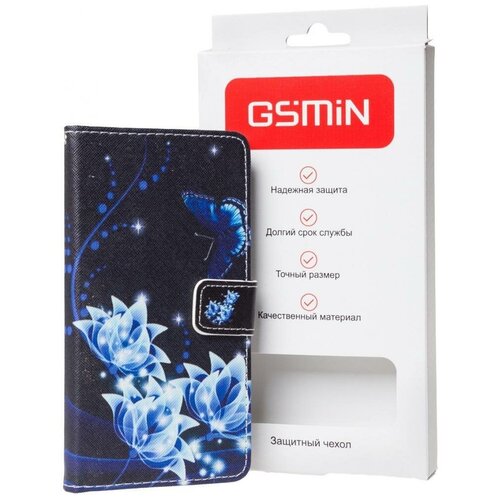 Чехол-книжка GSMIN Book Art для Samsung Galaxy A7 с застежкой (Лотосы) кожаный чехол книжка gsmin series ktry для samsung galaxy s20 с магнитной застежкой светло коричневый